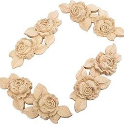 MUXSAM 4Pcs Wood Carved Molding Corner Onlay Applique Rose with Stem Door Cabinet Decor Unpainted Dress Up Furniture, 16.5x7x1.5cm/6.5"x2.76"x0.59", G Style-image-3