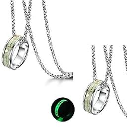 Men's Jewellery Silver Chain For Men Radium Ring (Glow in the Dark) Stainless Steel Pendant For Boys Men Black Silver Locket Pendant Necklace For Anniversary Gift For Husband Combo-image-1