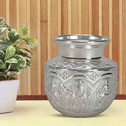 Puja N Pujari White Metal Pooja Champu (10 x 10 x 11 cm, Silver)-image-95