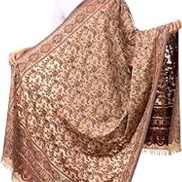 Womens Kaani Shawl, Faux Pashmina, Woven Jacquard Design with Woven Kashmiri Paisleys, Soft and Warm Faux Pashmina-12
