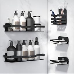 Plantex Self Adhesive Bathroom Shelf Rack Combo/Shelf for Bathroom Wall/No Drill Bathroom Organiser/Soap Dish/Kitchen Soap Holder/Tumbler/Toothbrush Holder - Set of 5 (Black)-image-34