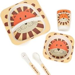 Little Ginnie Bamboo Fiber Dinner Set for Kids, Non Toxic Baby Tableware Set of 5 (Plate, Bowl, Fork, Spoon, Cup) -Lion Print-image-17