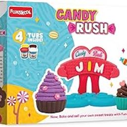Funskool Fundough Playset Candy Rush, Food Themed pretent Play, 4 tubs of Dough, Toys for Kids, Shaping, Sculpting, 3 Years and Above, Multicolour-image-2