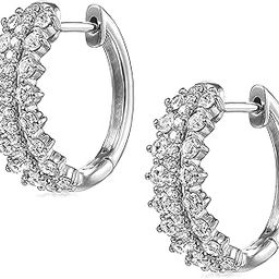 Silver Plated Cubic Zirconia Studded Hoop Earrings Lever Back Fashion Jewellery for Women & Girls|Mothers Day Gifts for Mom-10