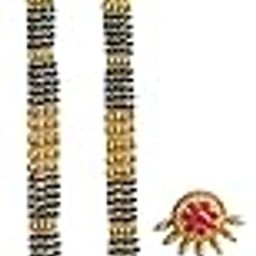 Maharashtrian Traditional Micro Gold Plated Round Pendant & 4 line black beads chain Long Mangalsutra with Earring Set for Women 36 Inch-image-36