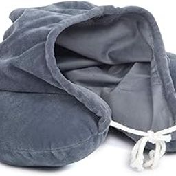 JUZZII Super Soft Velvet U-Shape Unisex Hoodie Neck Pillow for Road Trip and Flight - Grey-3
