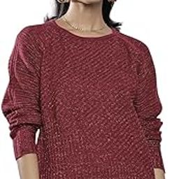 Maroon Rib Knit Round Neck Full Sleeves Sweater-image-21