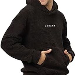 Sherpa Fabric Long Sleeves with Pocket Hooded Neck Baggy Woolen Savage Print Hoodie's for Men's-image-29
