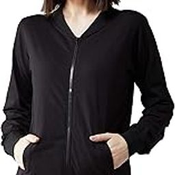 Women's Black 100% Cotton Solid Bomber Jacket-image-111