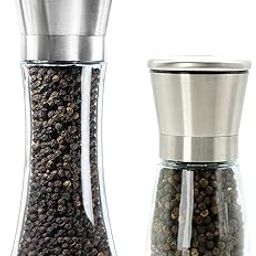 P-Plus International Pack of 2 Pepper Grinder or Salt Shaker for Professional Chef Spice Mill Stainless Steel Adjustable (Small+Tall Pack 2)-picture-14