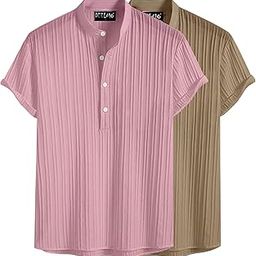 Combo of Men's Polyster Kurta with Mandarin Collar, Half Placket Buttons, Front Pocket | Half Sleeves | Soft & Breathable Fabric | Pack of 2-image-98