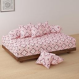 HOKIPO Cotton Feel Brushed Microfiber 145 GSM Printed 8 Pcs Diwan Set with 1 Bedsheet 60x90 Inches | 2 Bolster Covers 20x27 Inches | 5 Pillow Covers 16 Inches (D9-IN-778)-image-20