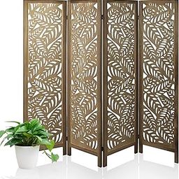 Musa Kazim Room Divider 4 Panel Room Divider 6 fit Height Folding Privacy Screens Room Separator Temporary Wall Dividers Free Standing Room Dividers for Home Office Restaurant Bedroom Brown-image-51