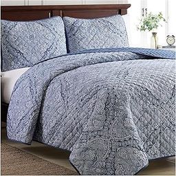 Mellanni Bedspread Coverlet Set - Comforter Bedding Cover - Oversized 2-Piece Quilt Set (Twin/TwinXL, Medallion Blue)-image-1