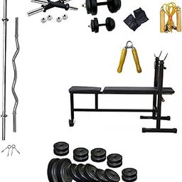 Body Maxx 40KG Home Gym Set 3 in 1 Bench + 5KG x 4 + 3KG x 2 + 2KG x 2 + 2.5KG x 4 + 2 Rod of 14 INCHES + 1 Rod of 5 FT Straight + 1 Rod of 3 FT CURL + Gym Gloves Pair + Skipping Rope + Hand Gripper-image-93