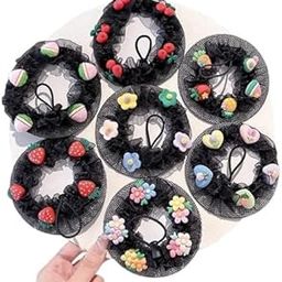 Charming Kids Hair Bun Net with Cute Cartoon Design, Stretchable Black Mesh with Ruffle Trim, Ideal for Girls Ballet, School Events, Comfortable Hair Wrap, 4 Pcs - Multi Design.-image-41