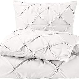 3 Piece Pinch Pleated Duvet Cover Set,100% Egyptian Cotton with Hidden Zipper Closure,400 Thread Count - White Solid, King Size (96X104 Inch)-image-64