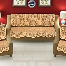 Croox Attractive Cotton Net Floral 5 Seater Sofa Cover Set with Back & Seat Orange || Set of 10 Pieces-image-74