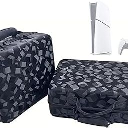 TMG Hard Shell Carrying Case Compatible with 5 Slim Console New Model,Console Bag (Disc/Digital Edition), PS5 DualSense Controllers, Headset and Gaming Accessories (3D-Black )-picture-0
