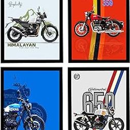 MIRA MEST Royal Enfield Motorcycle Collection Wall Art Frame Set, Classic 350, Himalayan, Hunter 350, Continental GT 650, Vintage Posters, 4 Pieces,Premium Matte Black, Ready to Hang-image-38