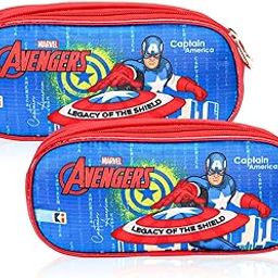 Pack of 2 Pencil Pouch | Multi-Purpose Travel Pouch | 2 Compartments Utility Pouch | Waterproof Stationary Bag | Geometry Box | Marvel Captain America | Blue & Yellow-picture-9