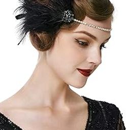 Vintage 1920s Flapper Headband Roaring 20s Great Gatsby Headpiece with Feather 1920s Flapper Gatsby Hair Accessories Black-71