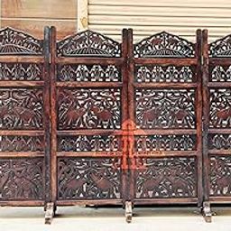 Cosmic Zenart Wooden Room Divider | Foldable Privacy Screen for Studio, Living Room, Office, Puja Room | Partition for Home, Office, Salon | Stylish Elephant Design, Brown, 4 Feet (4 Panel with Stand)-image-11