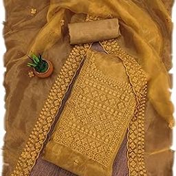 Women's Organza with Embroideri work Unstitched Salwar Suit Dress Material With Dupatta: Organza Free Size-picture-52