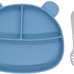 Babylief Silicone Plate with Suction Base and Training Spoon Set, Multi-Colour (Powder Blue)-image-65