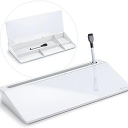 Varhomax Glass Desk Whiteboard with Storage, Desktop Dry Erase White Board to-do List Memo Keyboard Stand for Home Office and School Supplies (White)-11