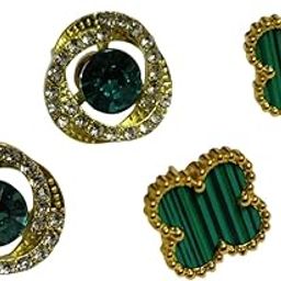 Combo of 2 Elegant Stud Earrings for Women & Girls | Green Clover & Blue Crystal Studs | Premium Fashion Jewelry-image-95