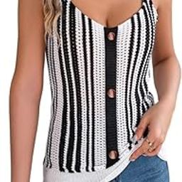 Women's V-Neck Sleeveless Contrast Color Knitted Vest Buttoned Stretchy Summer Casual Top-image-50