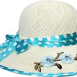 Straw Beach Flower Ribbon Hat/Brim Hat/Straw Hat UV Protection Summer Season Cap For Girls And Women Multicolor Pack Of 1 (M3)-image-78