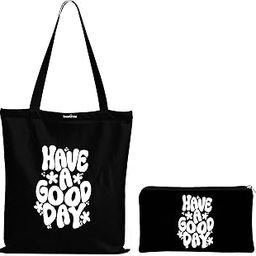 Eco-Friendly Printed Black Tote Bag 14 x 16 inch with Makeup Pouch for College, Shopping and Travelling (TB49)-image-97