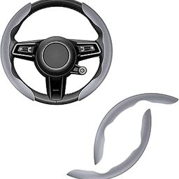 AutoBizarre Car Anti Skid Non Slip Grey Leather Steering Wheel Grip Covers Decoration Universal for All Cars - Set of 2 pcs-image-7