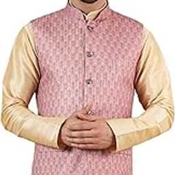Men's Digital Print Cotton Silk Pink Modi Nehru Jacket-image-10