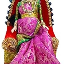 Handmade Traditional Pink Seemantham Baby Shower Theme Dolls with Simhasan, Decorative,10 inch-image-35