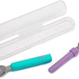 Melii Spork On The Go - Travel Utensils for Babies and Toddlers - Detachable Fork and Spoon with Carrying Case - Blue & Purple-image-96