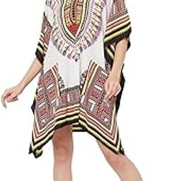 Women's Print Short Kaftan Dresses, XS-5XL Regular to Plus Size White-0