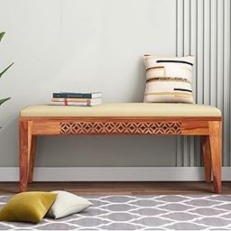 Handwoody Wooden 3 Seater Bench for Living Room | 3 Seater Dining Bench for Dining Table | Adjustable Cushion Bench for Study | Sheesham Wooden Bench for Drawing Room in Honey Finish-5