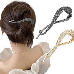 PALAY® 2pcs Hair Bun Accessories for Women, Metal Rhinestone Bun Maker for Hair, French Style Hair Bun Clips for Women Stylish Hair Accessories for Medium Thick Hair - Black & Gold Set-picture-13