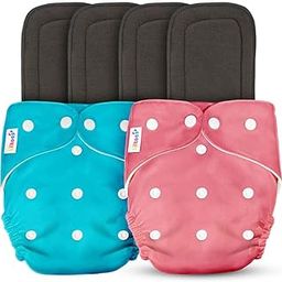 Liltoes Baby's All In One Washable Reusable Adjustable Cloth 2 Diapers With 4 Inserts (Assorted Colour)-1
