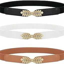 Pack Of 3 Women’s Stretchable Leaf Design Elastic Waist Belts – Slim Stretchy Belts For Dresses, Sarees, And Jeans – Free Size (Black&White&Camel)-4