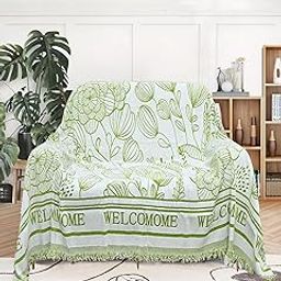 Cortina Sofa Cover Blanket Reversible Couch Cover Sofa Blanket for Single Seater Boho Sofa Cover with Tassels, (Single Seater-Green)-image-96