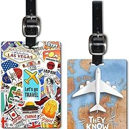 Lentikart 3D Lenticular Luggage Tag Set of 2 | World Famous Stamp Sticker + Paper Plane Quote | Luggage/Bag/Travel ID Label Tags for Suitcase & School Bags-42