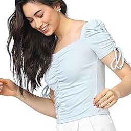 Women's Short Sleeves Square Neck Solid Tops| Stylish | Casual Wear-image-79
