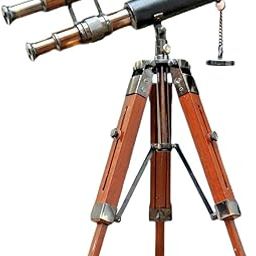 Grow More Planters Antique Style Brass Telescope Double Barrel Wooden Tripod Stand Correctible Telescope All Component are Included-picture-3