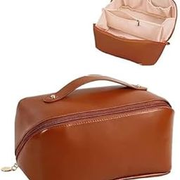 Large Capacity Travel Cosmetic Bag with Handle and Divider - Multifunctional Makeup Bag for Easy Access, Waterproof- (-Brown), 10 Cms-image-8