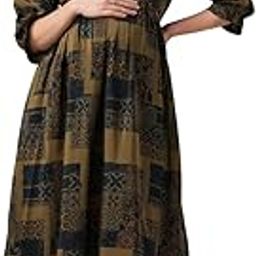 Women's Cotton Printed Flared Anarkali Maternity Dress, Feeding Kurti with Concealed Zip for Pre & Post Pregnancy-image-20