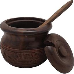 Handcrafted Wooden Spice Jar with Spoon | Carved Sheesham Wood Container | 7×6 cm | Rustic Kitchen Organizer | Storage Pot for Spices & Condiments-image-38